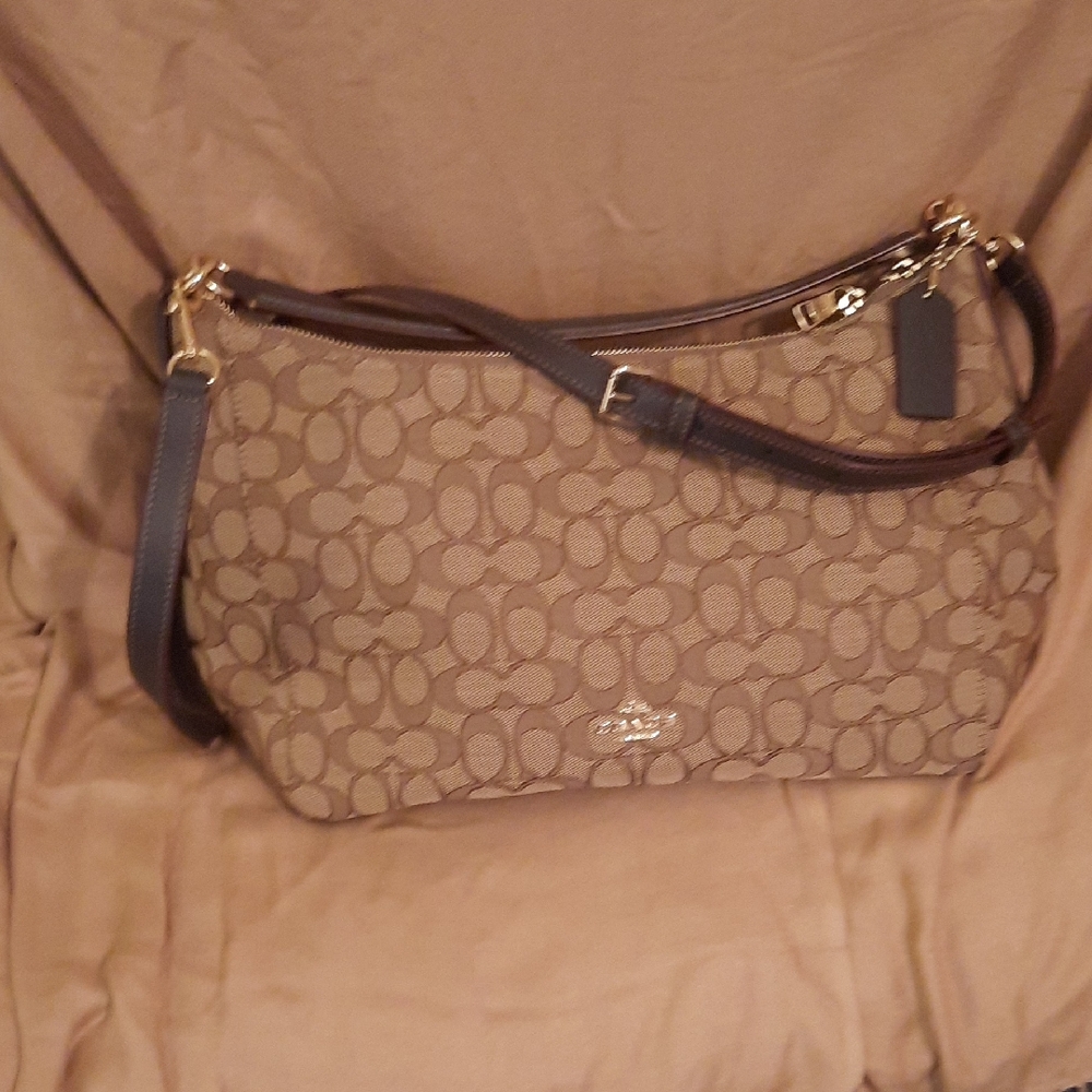 Coach Tan and Brown Signature Shoulder Bag